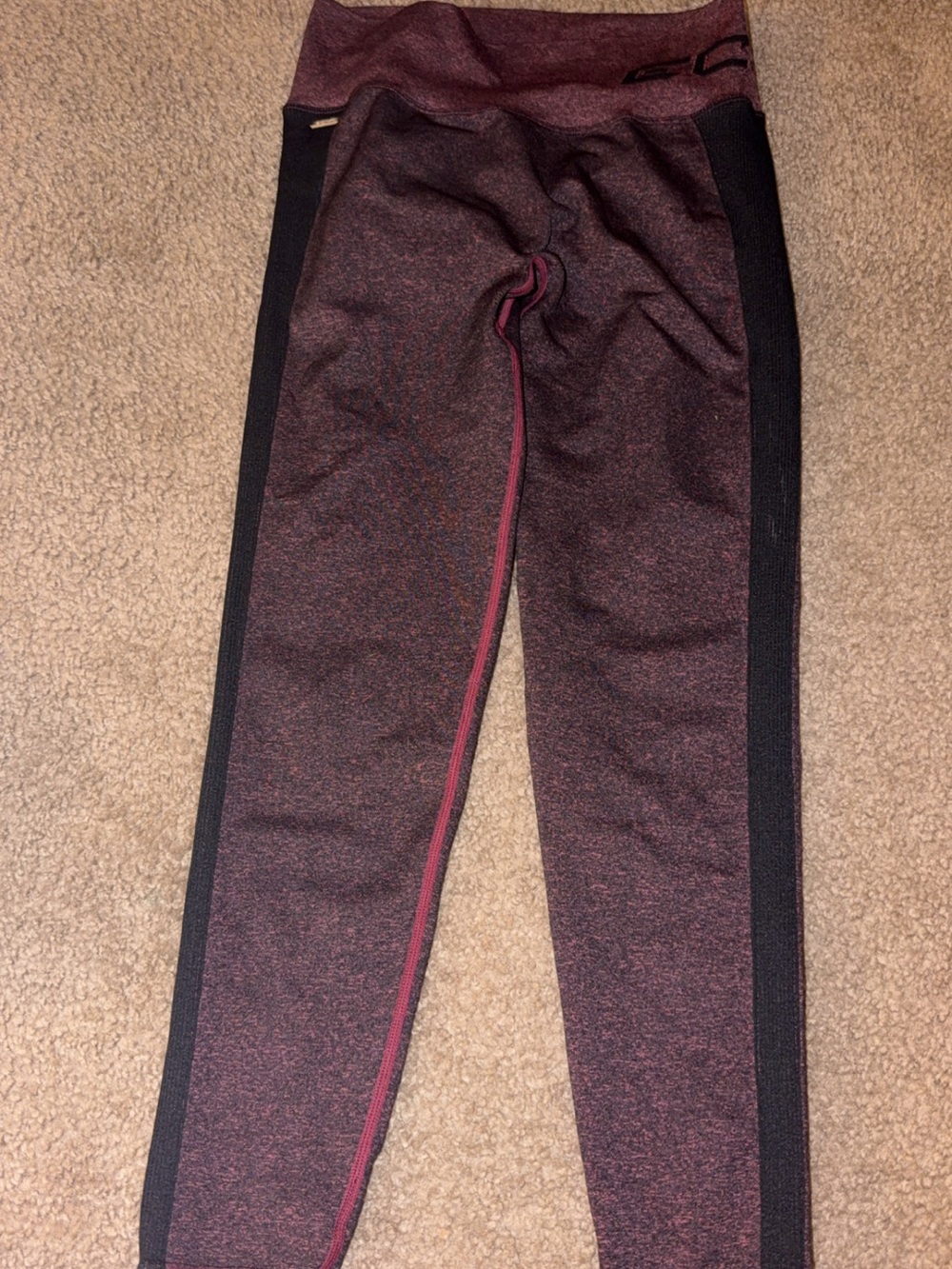 ECHT Marled Burgundy & Black High-Waist Leggings with Side Panels